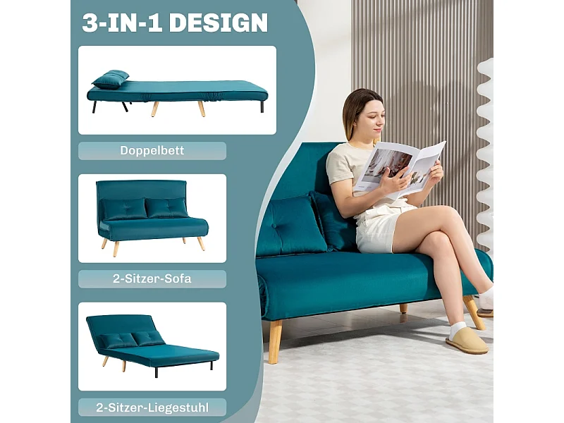 Canapé convertibile 2 posti tissu vert foncé clic-clac lit 190 cm métal salon chambre