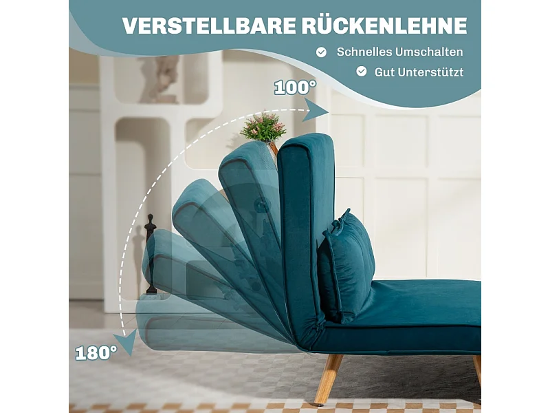 Canapé convertibile 2 posti tissu vert foncé clic-clac lit 190 cm métal salon chambre