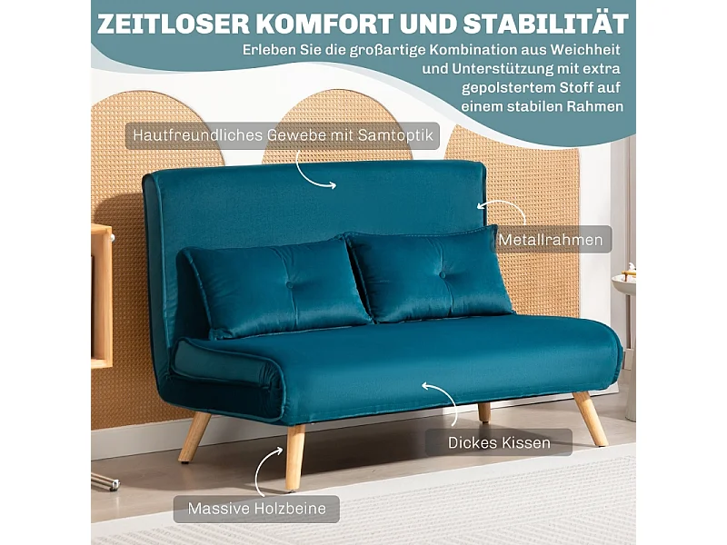 Canapé convertibile 2 posti tissu vert foncé clic-clac lit 190 cm métal salon chambre