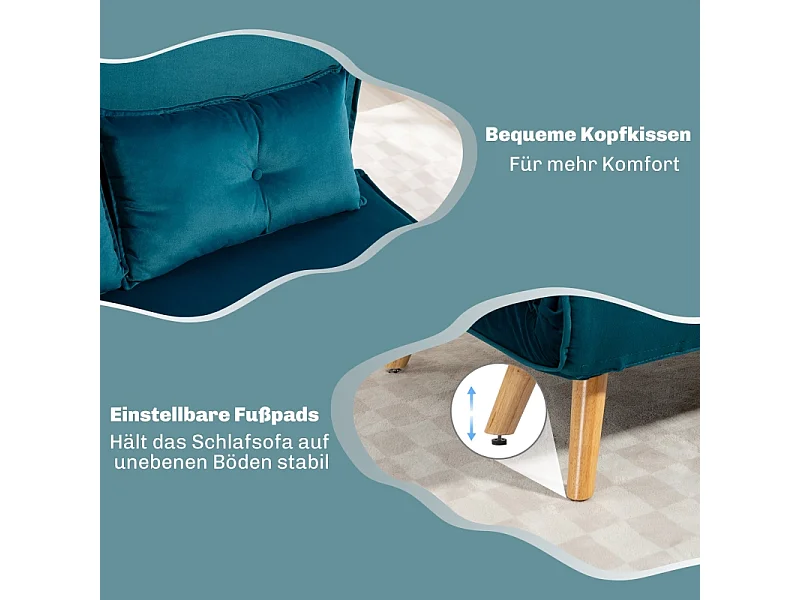 Canapé convertibile 2 posti tissu vert foncé clic-clac lit 190 cm métal salon chambre