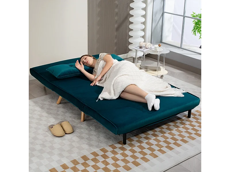 Canapé convertibile 2 posti tissu vert foncé clic-clac lit 190 cm métal salon chambre