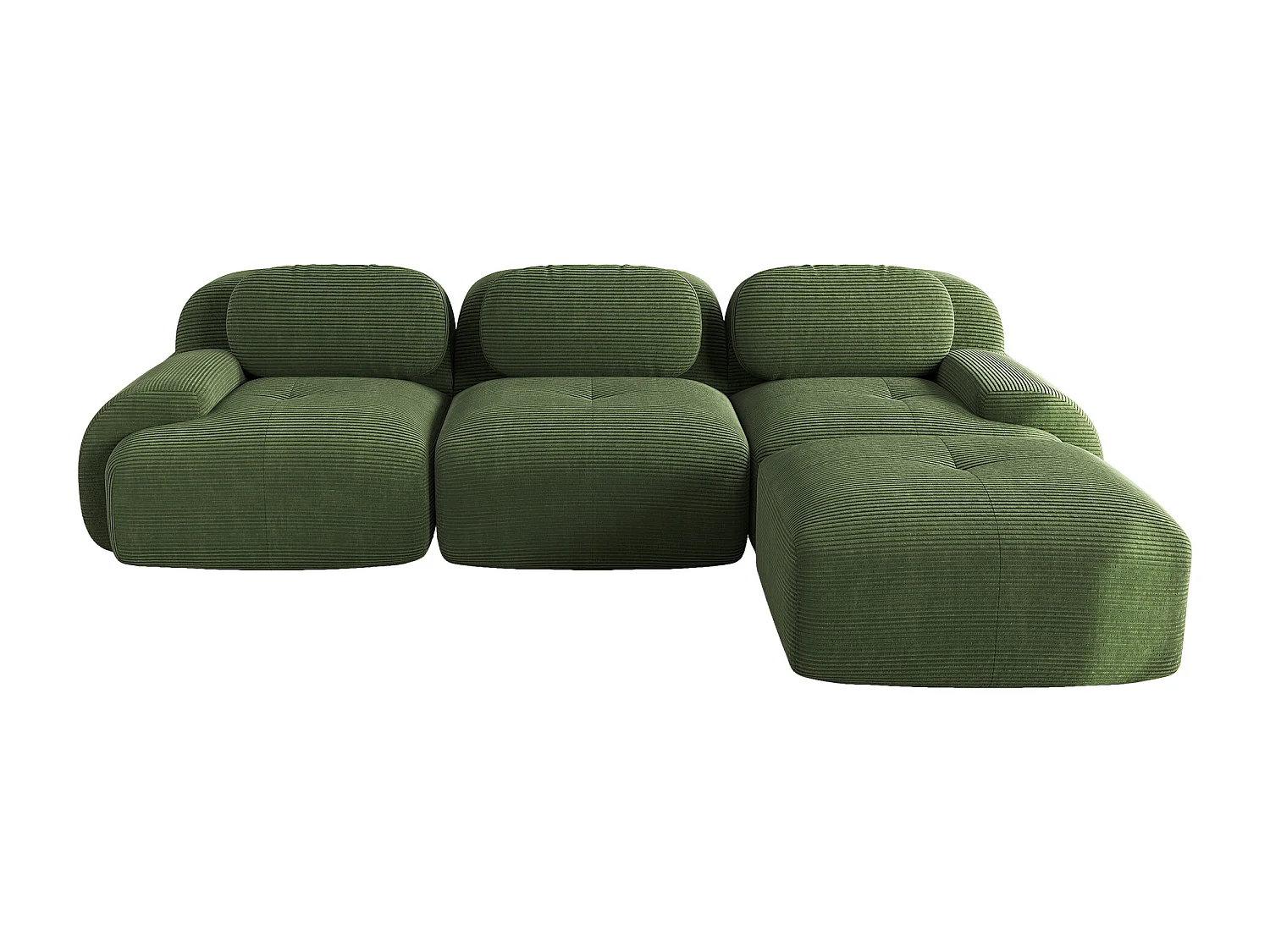 Canapé d'angle modulable velours côtelé vert ergonomico senza montaggio accoudoirs large mousse haute résilience