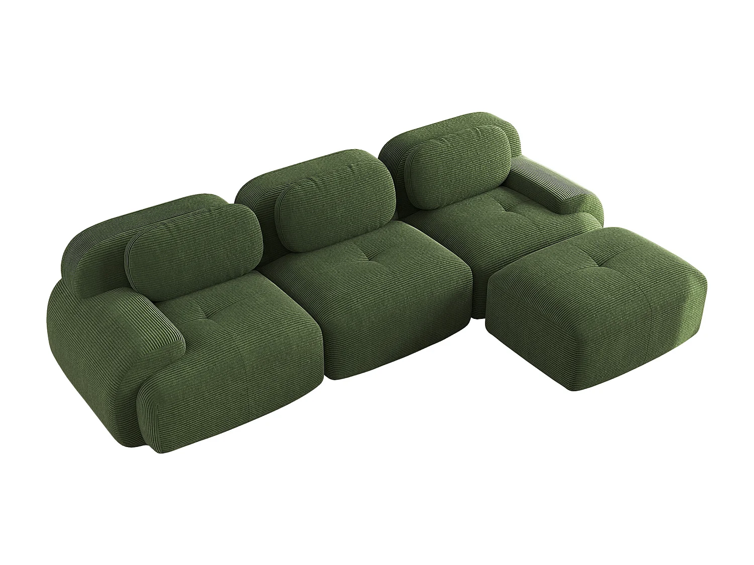 Canapé d'angle modulable velours côtelé vert ergonomico senza montaggio accoudoirs large mousse haute résilience