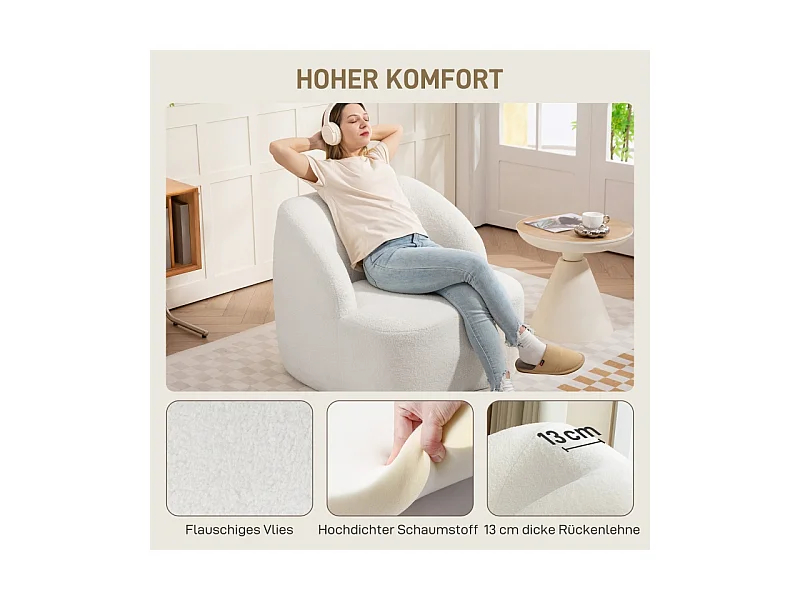 Poltrona moderna de veludo poliestireno confortável sala de estar quarto escritório creme 81x82x73 cm