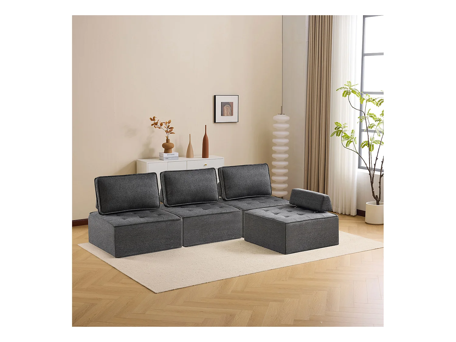 Canapé 1 posto Lin Compact Modulabile Salon Chambre Gris