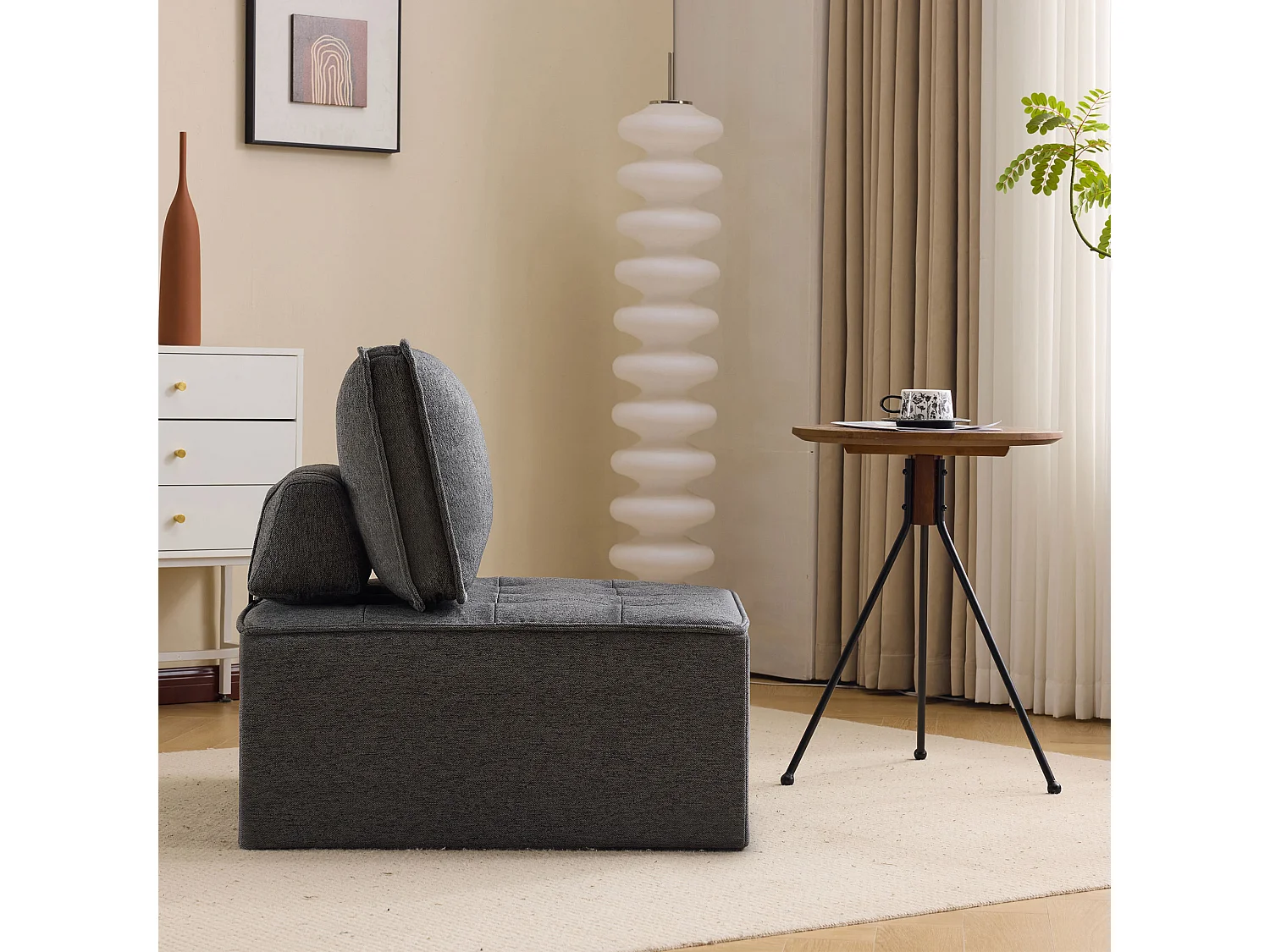 Sofá modular compacto de lino de una plaza para salón o dormitorio, color gris