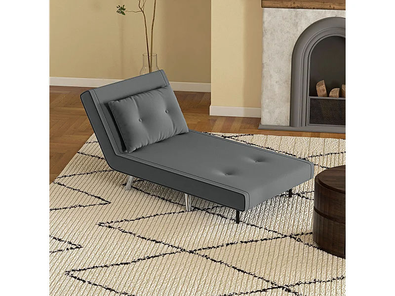 Sillón convertible 3 en 1 con colchón y cojín, gris oscuro, para salón y dormitorio