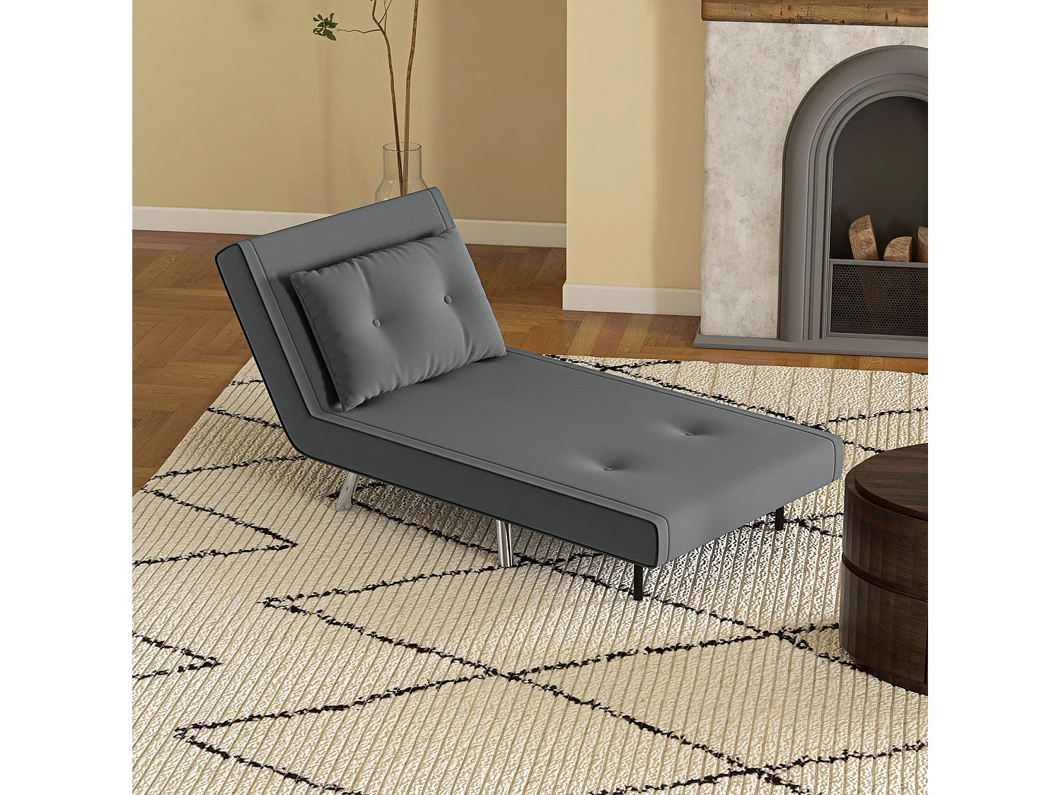 Sillón convertible 3 en 1 con colchón y cojín, gris oscuro, para salón y dormitorio