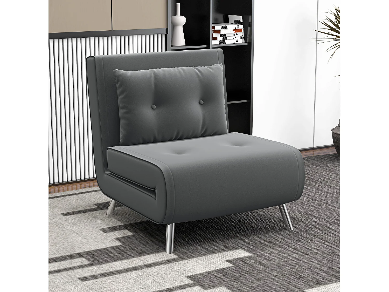 Sillón convertible 3 en 1 con colchón y cojín, gris oscuro, para salón y dormitorio