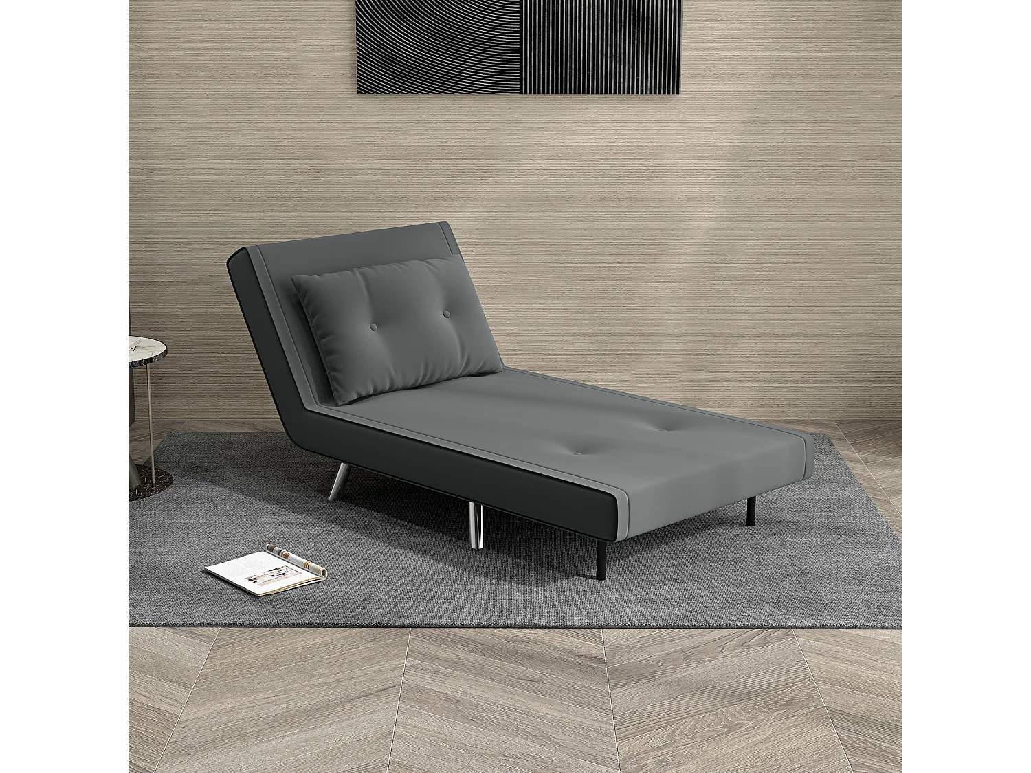 Sillón convertible 3 en 1 con colchón y cojín, gris oscuro, para salón y dormitorio