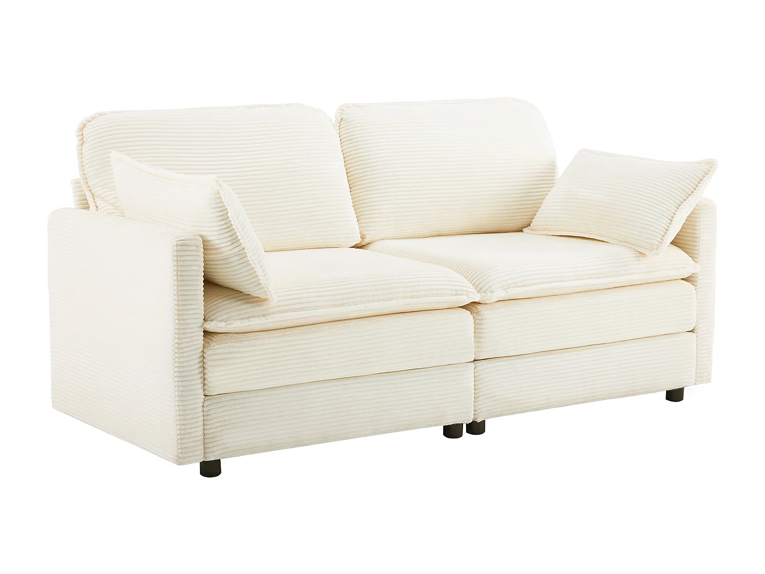 Sofá de 2 lugares com tecido canelado, moderno e confortável para sala de estar, quarto, cinza