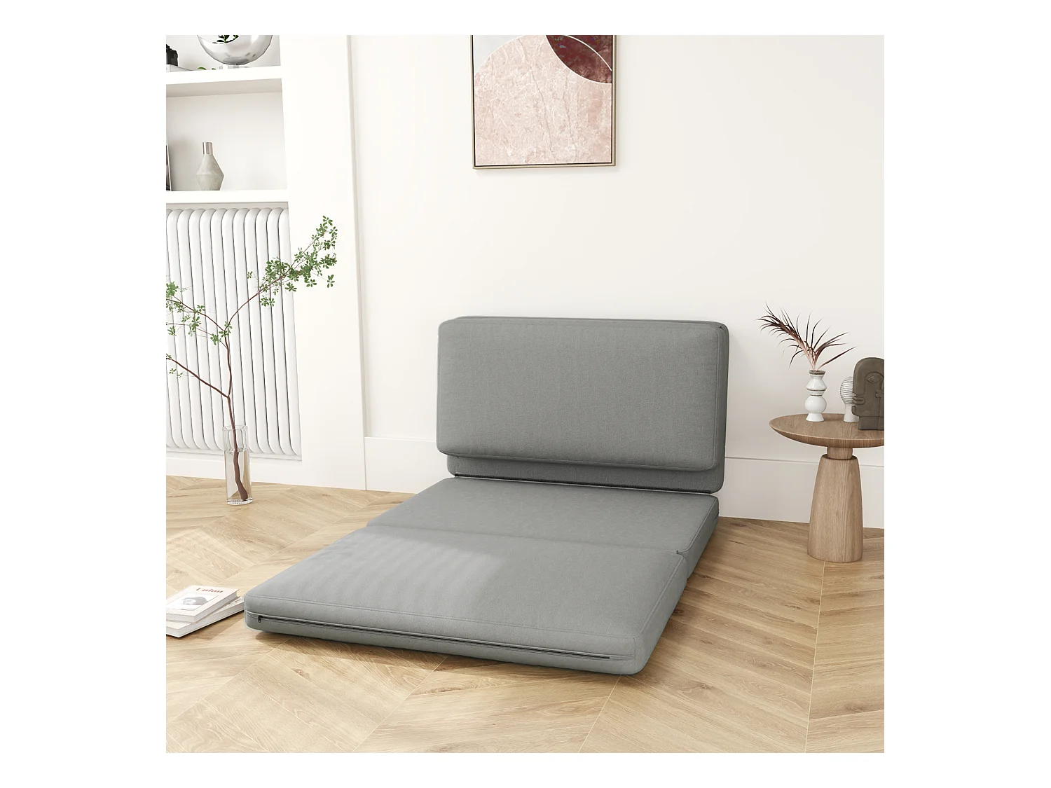 Sofá cama convertible 3 en 1 de terciopelo Bodensofa, tapizado en gris claro, 240 kg