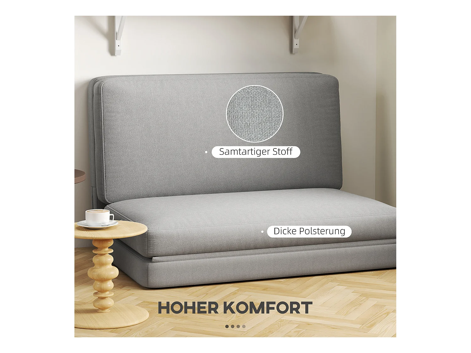 Sofá cama convertible 3 en 1 de terciopelo Bodensofa, tapizado en gris claro, 240 kg