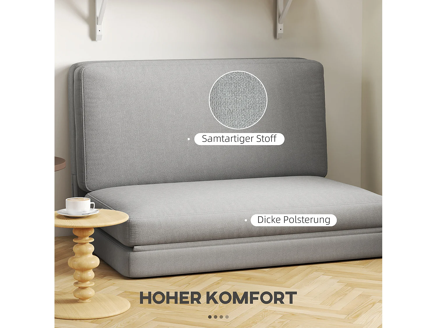 Sofá cama convertible 3 en 1 de terciopelo Bodensofa, tapizado en gris claro, 240 kg