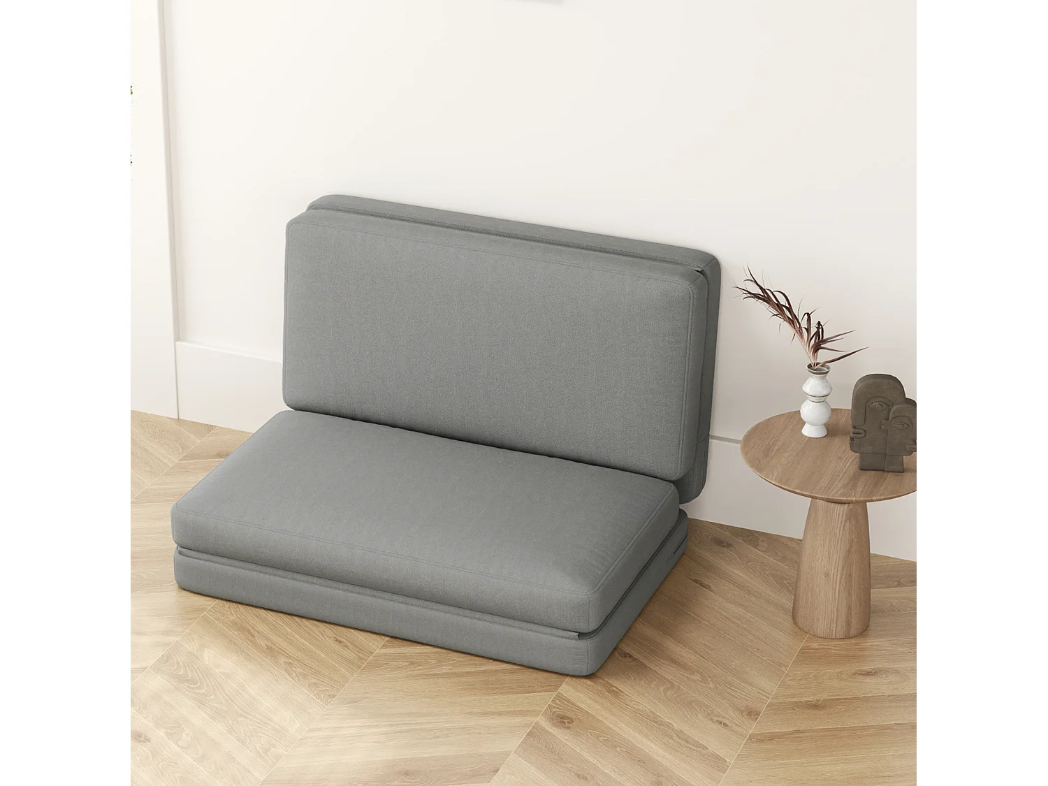 Sofá cama convertible 3 en 1 de terciopelo Bodensofa, tapizado en gris claro, 240 kg