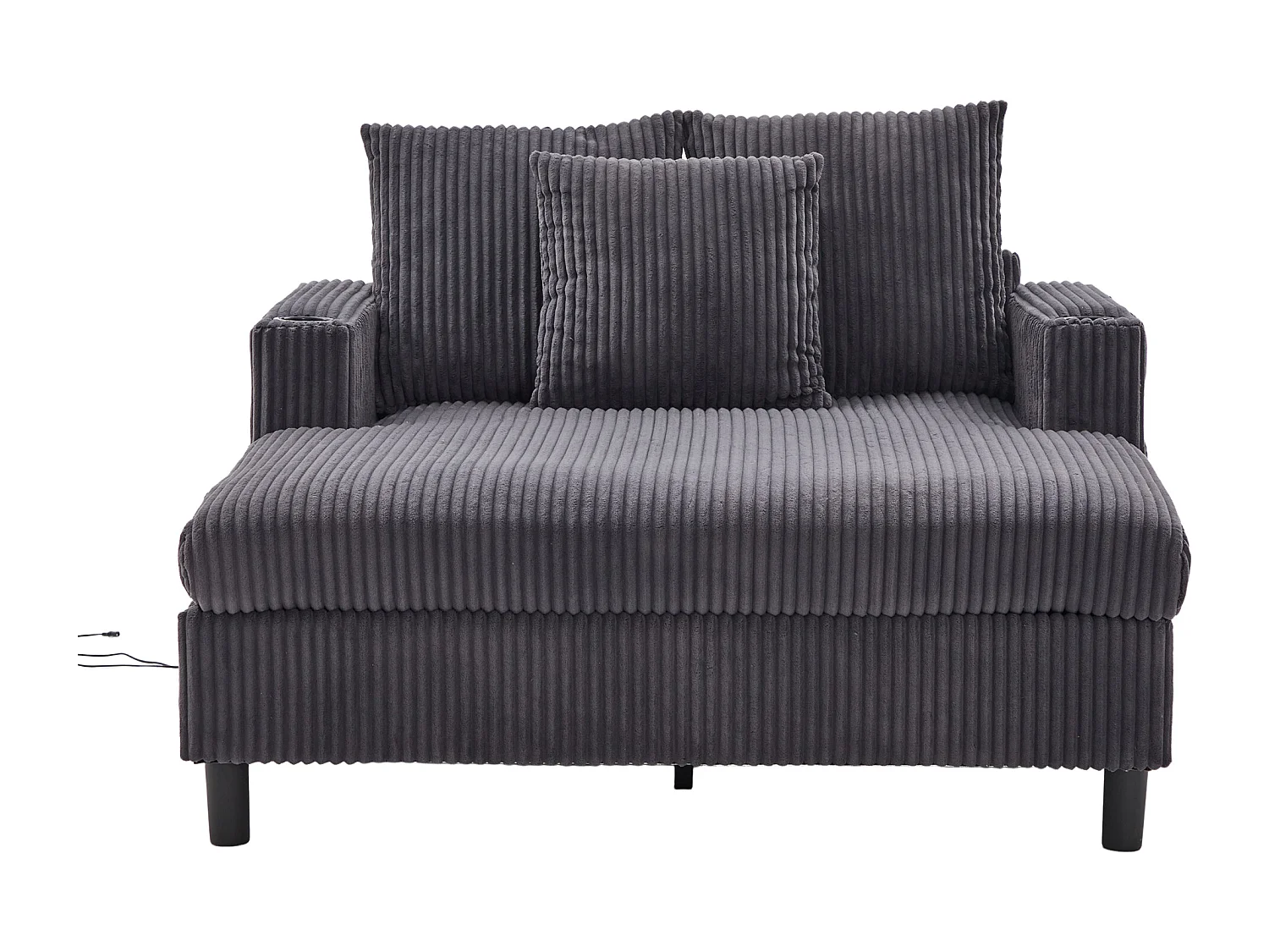 Poltrona relaxante de veludo XXL com LED, porta USB e porta-copos para sala de estar e quarto, cinza