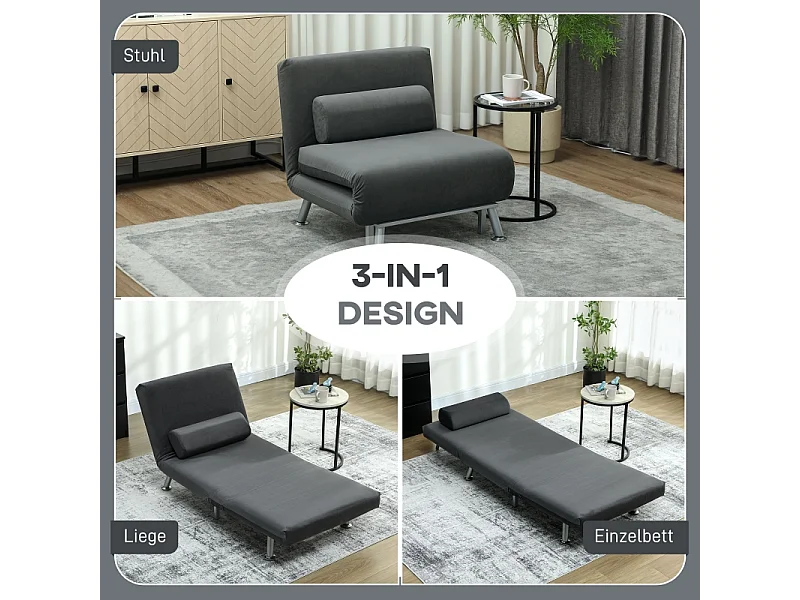 Bodensofa convertibile Flanelle, Fauteuil Relax Multifonction avec Coussin, Salon et Chambre, Gris Clair, 210 x 80 x 15 cm