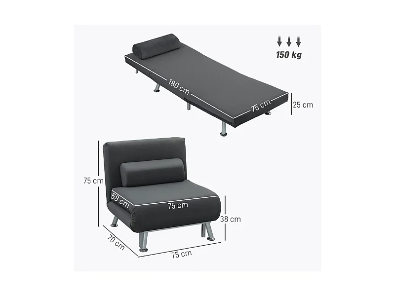 Sillón convertible de franela Bodensofa, multifuncional y relajante con cojín, para salón y dormitorio, gris claro, 210 x 80 x 15 cm