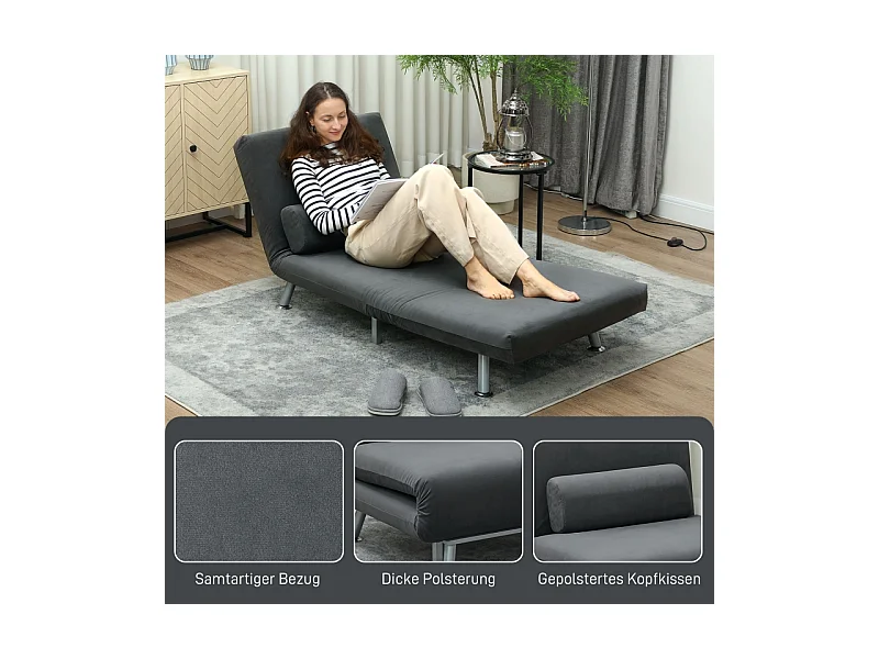 Sillón convertible de franela Bodensofa, multifuncional y relajante con cojín, para salón y dormitorio, gris claro, 210 x 80 x 15 cm