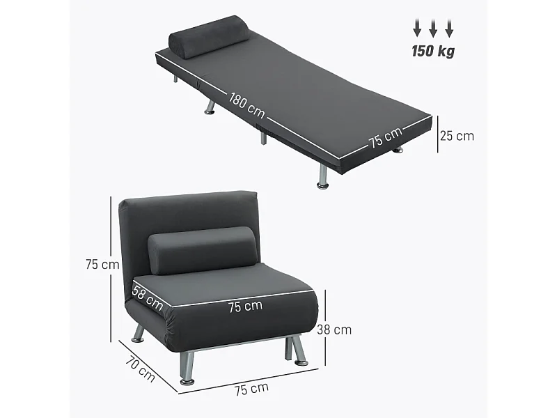 Sillón convertible de franela Bodensofa, multifuncional y relajante con cojín, para salón y dormitorio, gris claro, 210 x 80 x 15 cm