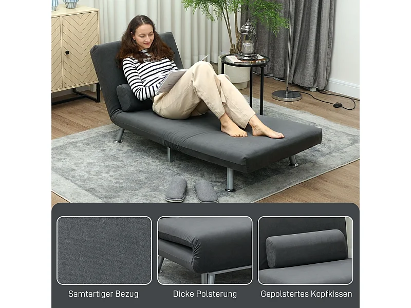 Sillón convertible de franela Bodensofa, multifuncional y relajante con cojín, para salón y dormitorio, gris claro, 210 x 80 x 15 cm