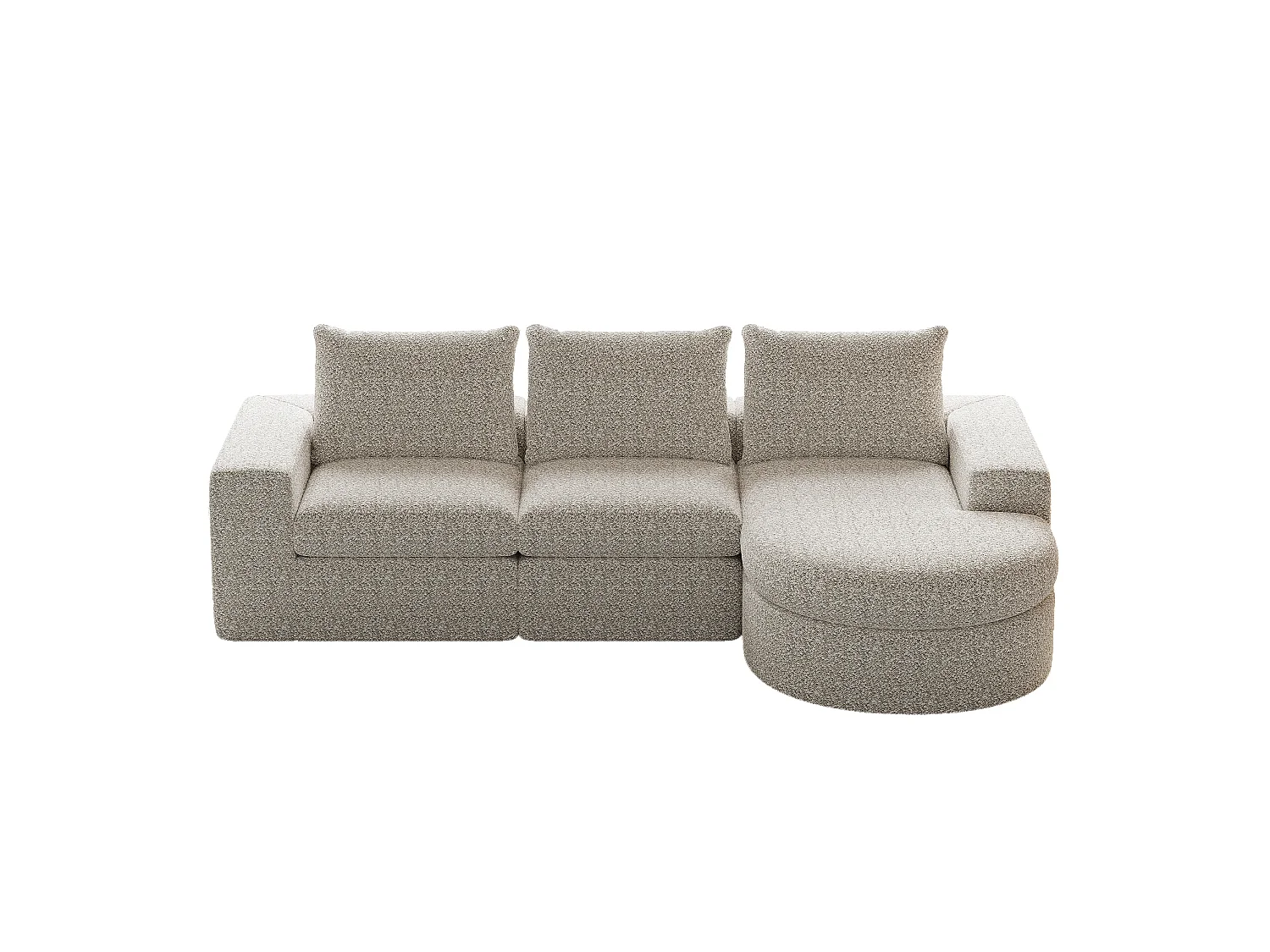 Sofá modular L de chenille com chaise longue de espuma sem montagem para sala de estar
