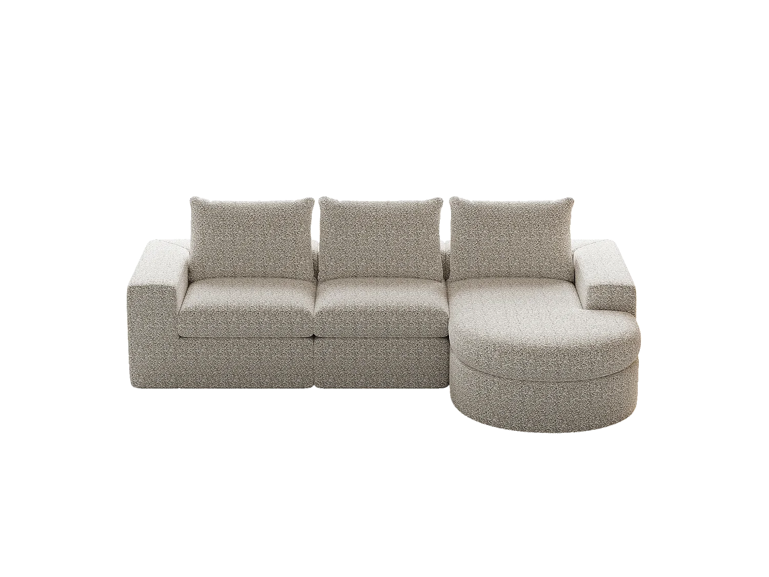 Sofá modular L de chenille com chaise longue de espuma sem montagem para sala de estar
