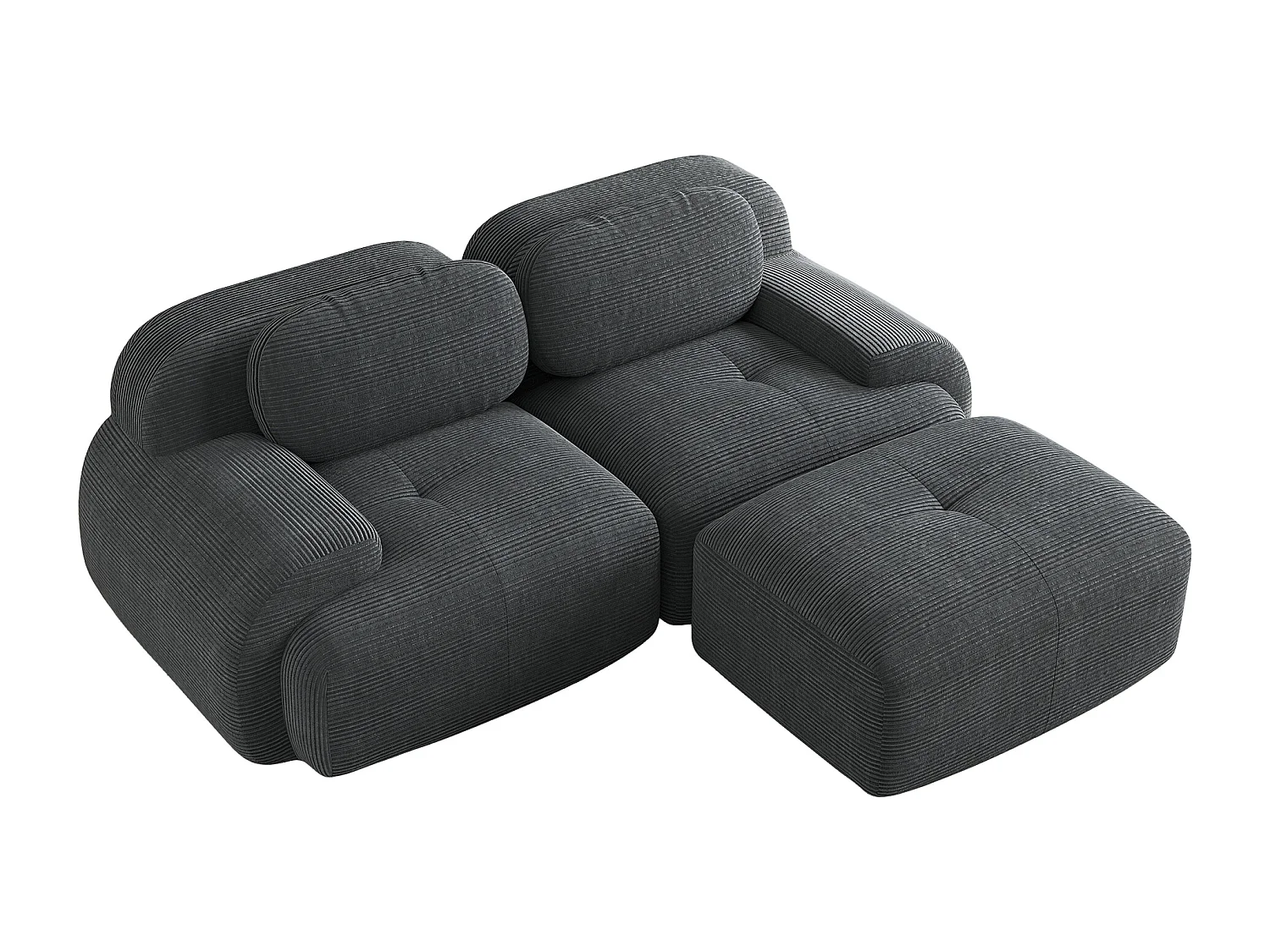 Canapé modulabile 2 posti in mousse di velluto a coste alta elasticità accoudoirs curvi grigio 82''