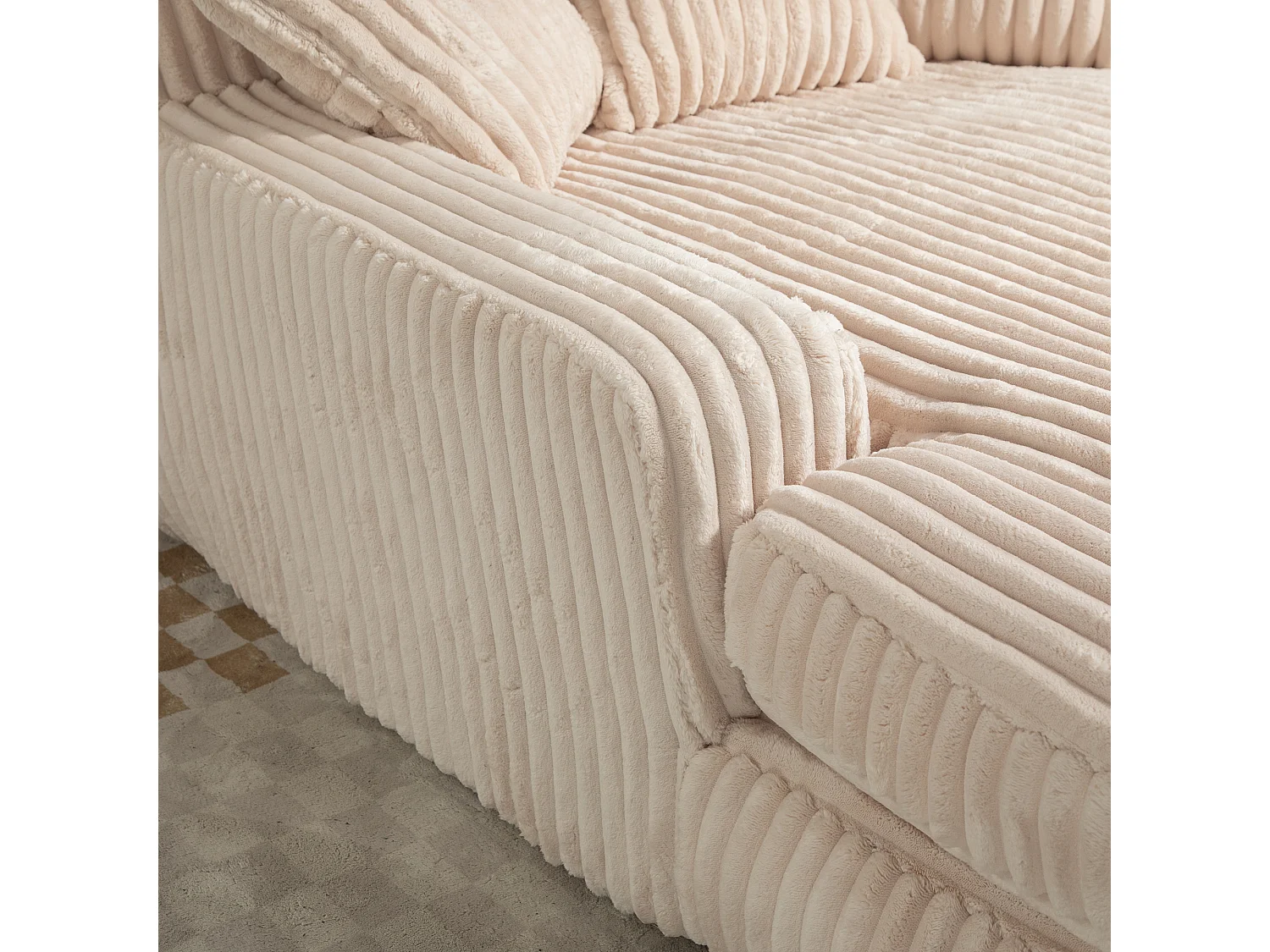 Canapé Lounge Cord Velours 1 Posto con 3 Coussins Salon Bureau Beige 125x155x63 cm