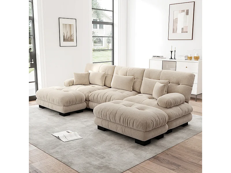 Sofá modular en forma de U con chenilla y cordón, otomana profunda para sala de estar y dormitorio, luz