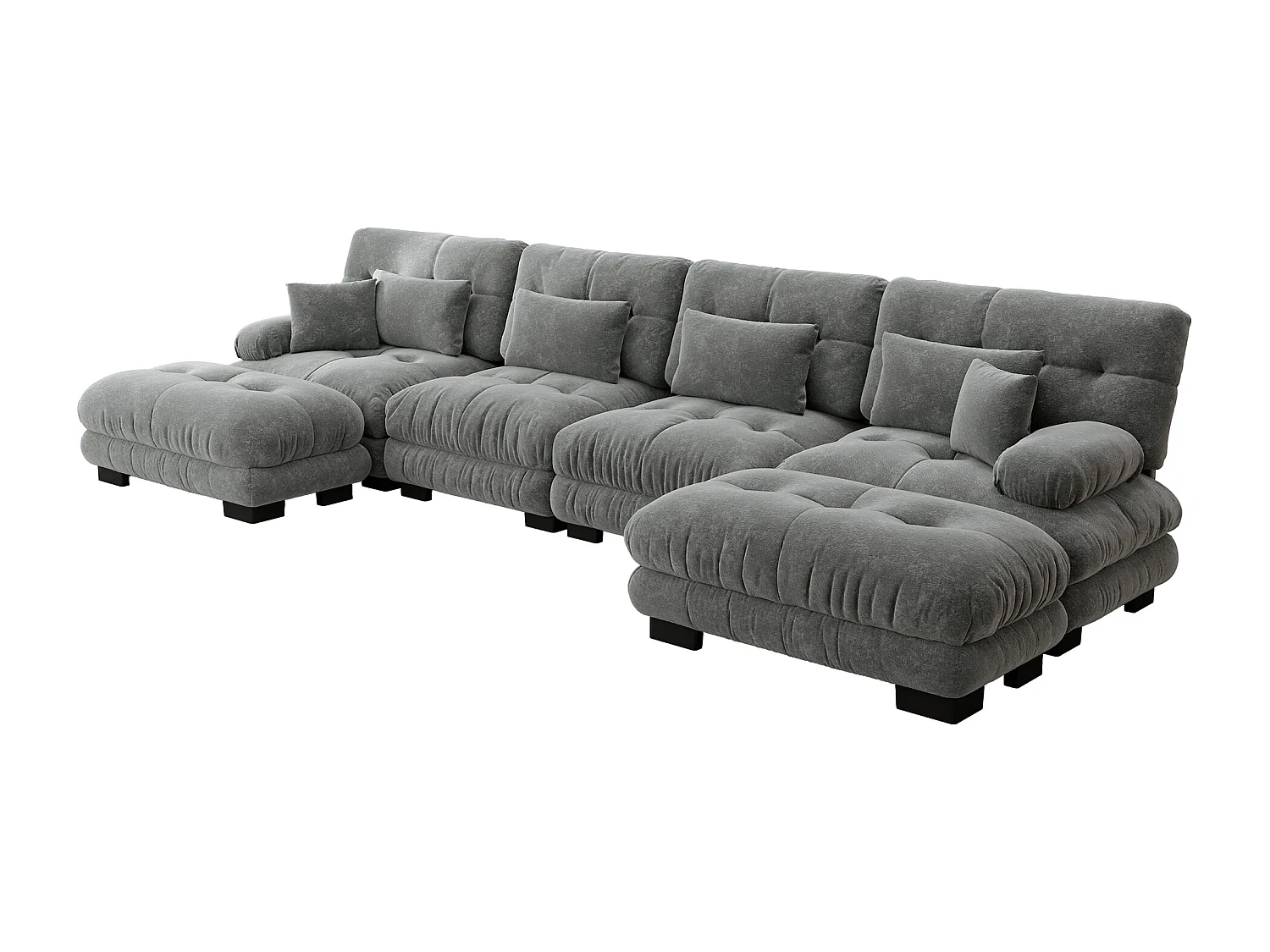 Canapé modulabile 4 posti U‑forme grigio in ciniglia assise profonda convertibile da salone