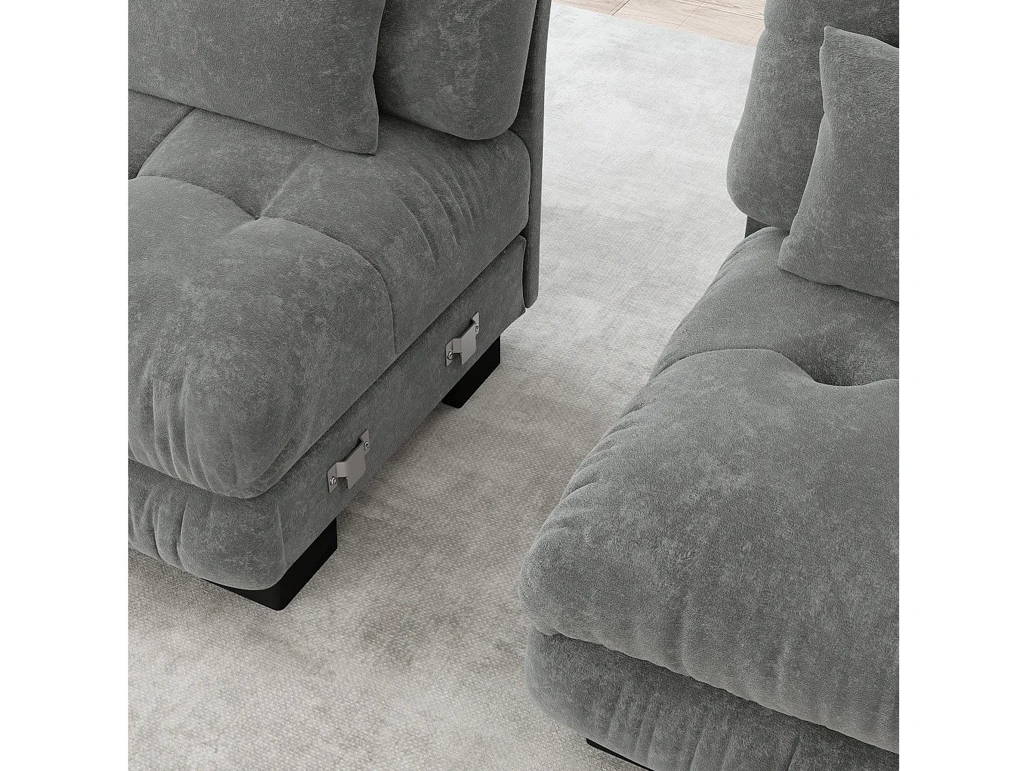 Canapé modulabile 4 posti U‑forme grigio in ciniglia assise profonda convertibile da salone