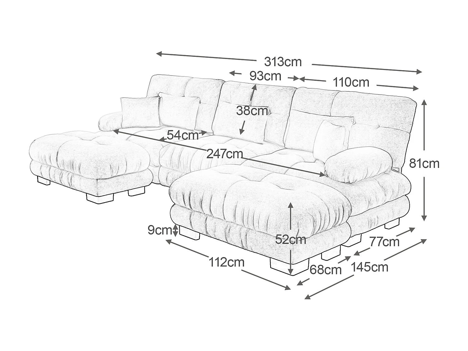 Canapé d'angolo modulabile a U 6 posti in ciniglia trasformabile con pouf pour salon rose