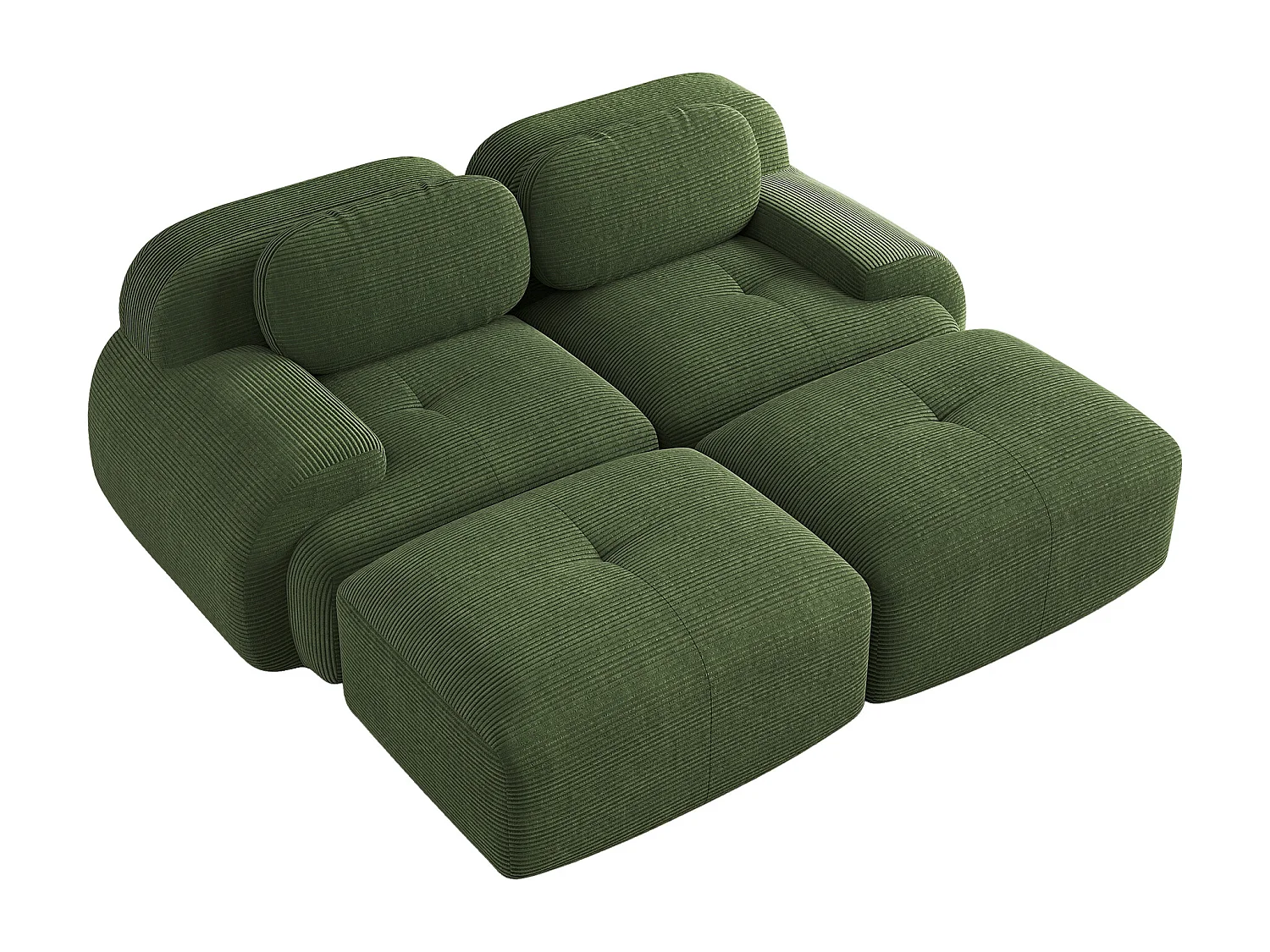 Canapé 2 posti modulabile in velluto côtelé vert con chaise longue accoudoirs ergonomiques et mousse haute résilience