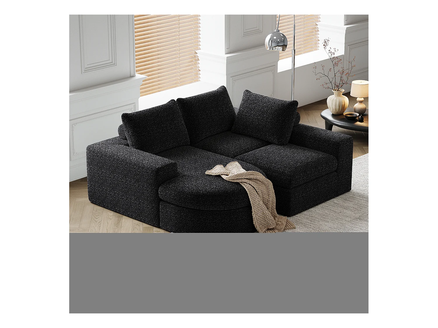 Sofá modular de chenilla en L con chaise longue de espuma de alta densidad sin montaje para salón
