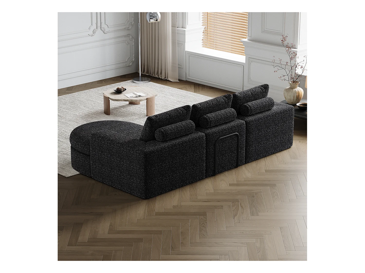 Sofá modular de chenilla en L con chaise longue de espuma de alta densidad sin montaje para salón