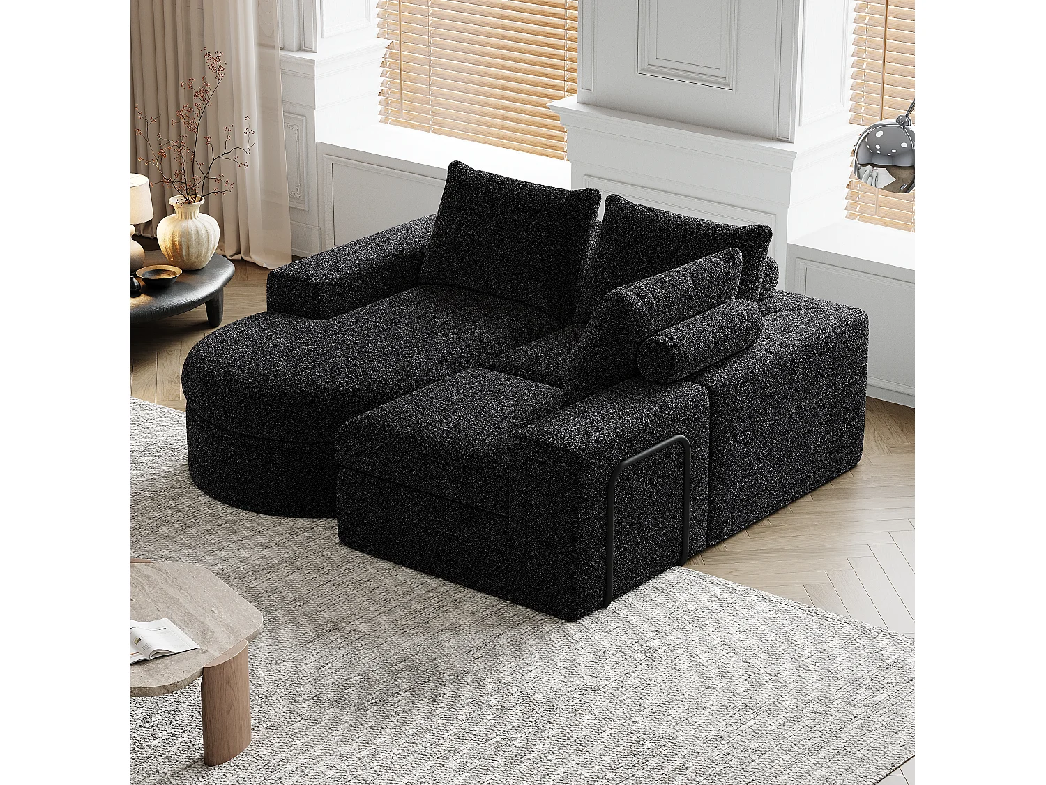 Canapé modulabile in ciniglia L con chaise longue mousse ad alta densità senza montaggio per salone