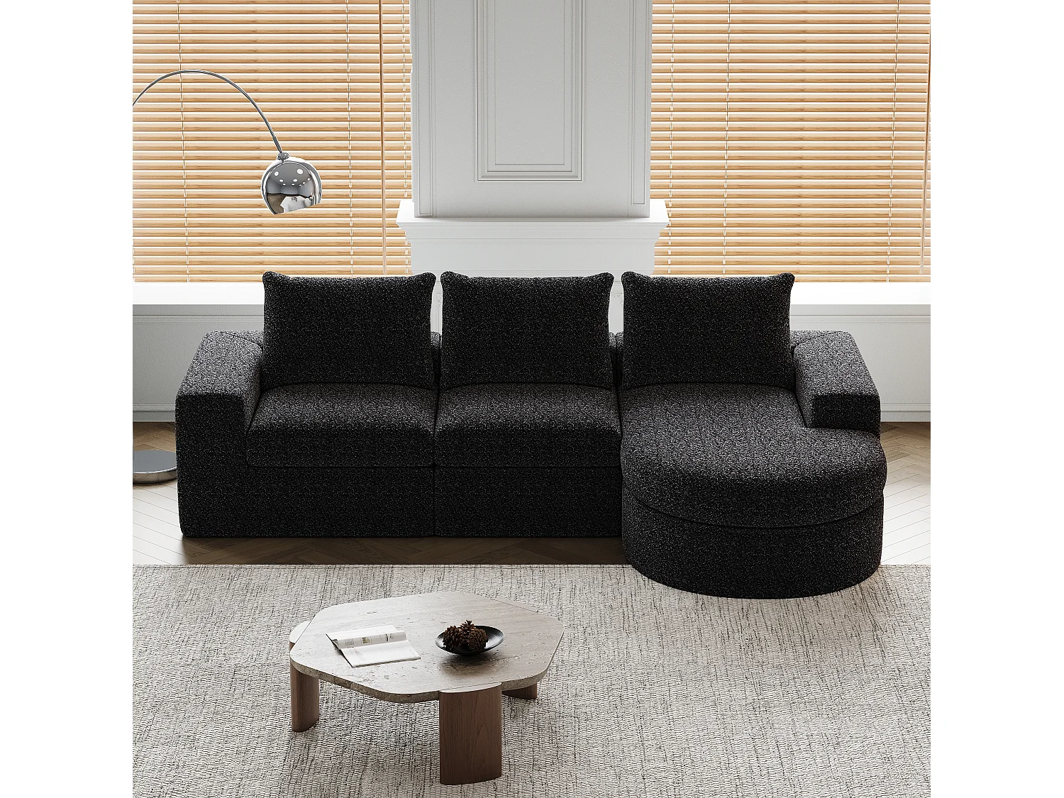 Canapé modulabile in ciniglia L con chaise longue mousse ad alta densità senza montaggio per salone