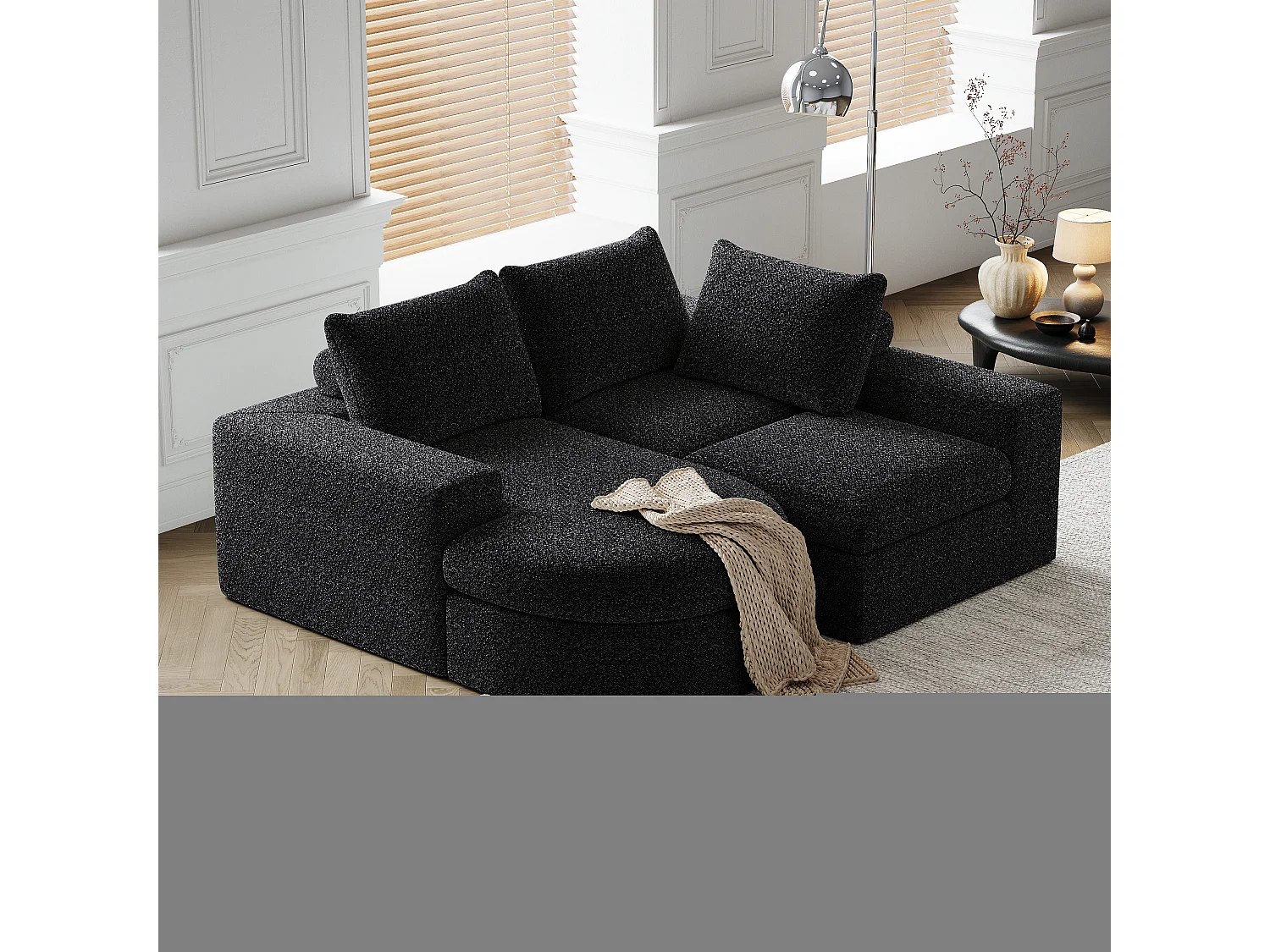 Canapé modulabile in ciniglia L con chaise longue mousse ad alta densità senza montaggio per salone