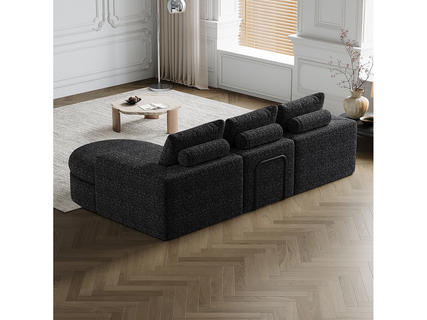 Canapé modulabile in ciniglia L con chaise longue mousse ad alta densità senza montaggio per salone