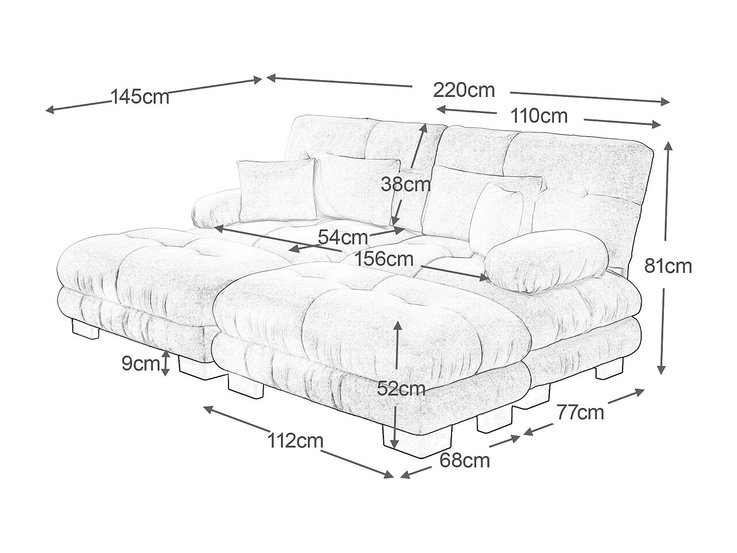 Canapé d'angle 2 posti in tessuto ciniglia canapé modulabile con 2 pouf e cuscini per salon rose