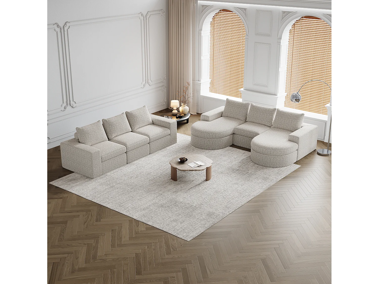 Sofá modular em chenille L com chaise longue em espuma de alta densidade sem necessidade de montagem para sala de estar e quarto