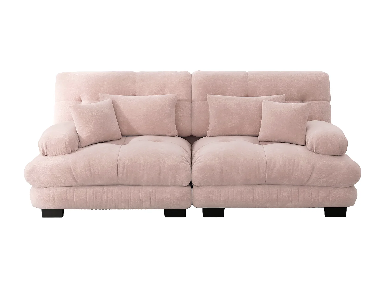 Sofá de canto de 2 lugares em tecido chenille, confortável, com almofadas e estrutura de madeira maciça para sala de estar rosa