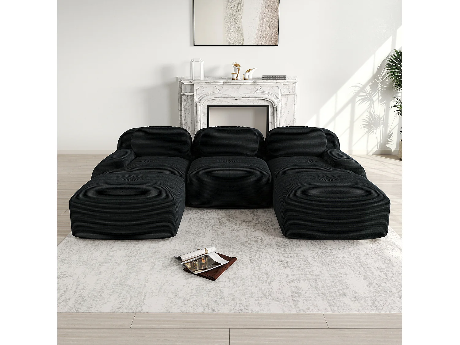 Canapé modulabile in velluto côtelé ergonomico senza montaggio per salone camera da letto ufficio noir