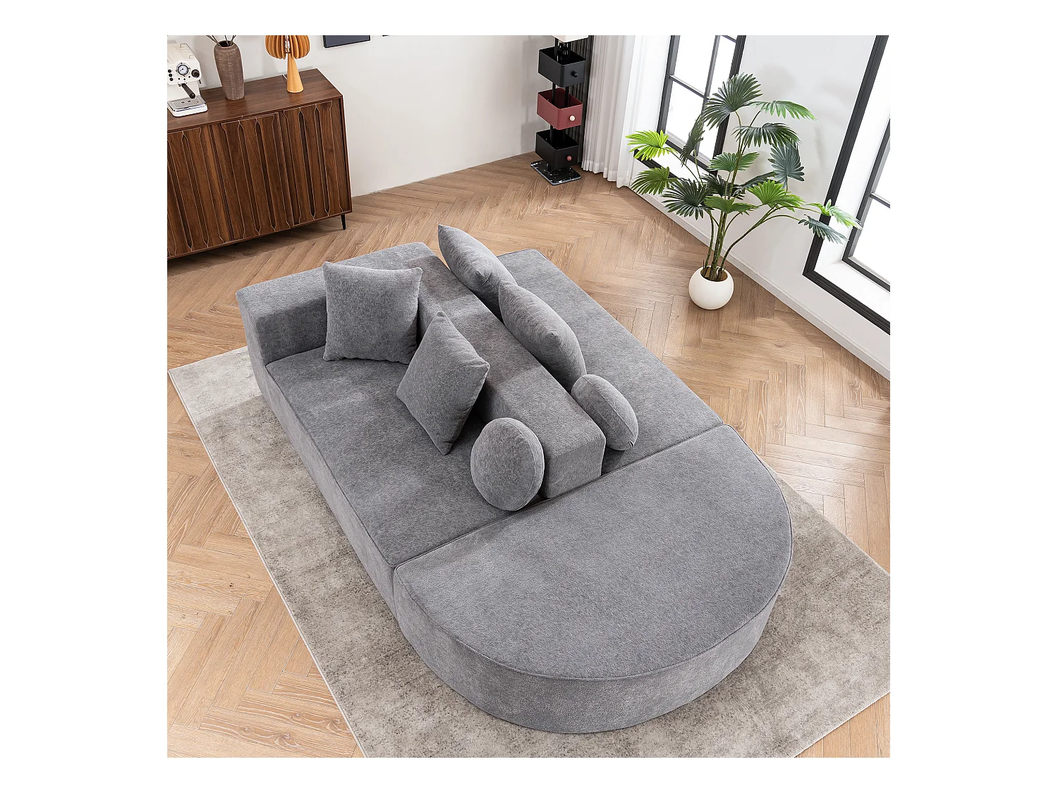 Sofá cama modular de 5 plazas en tejido chenilla para salón, dormitorio, color gris