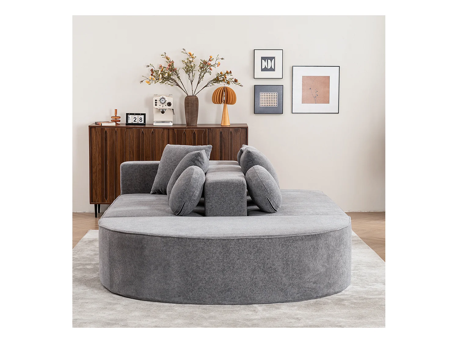 Sofá cama modular de 5 plazas en tejido chenilla para salón, dormitorio, color gris