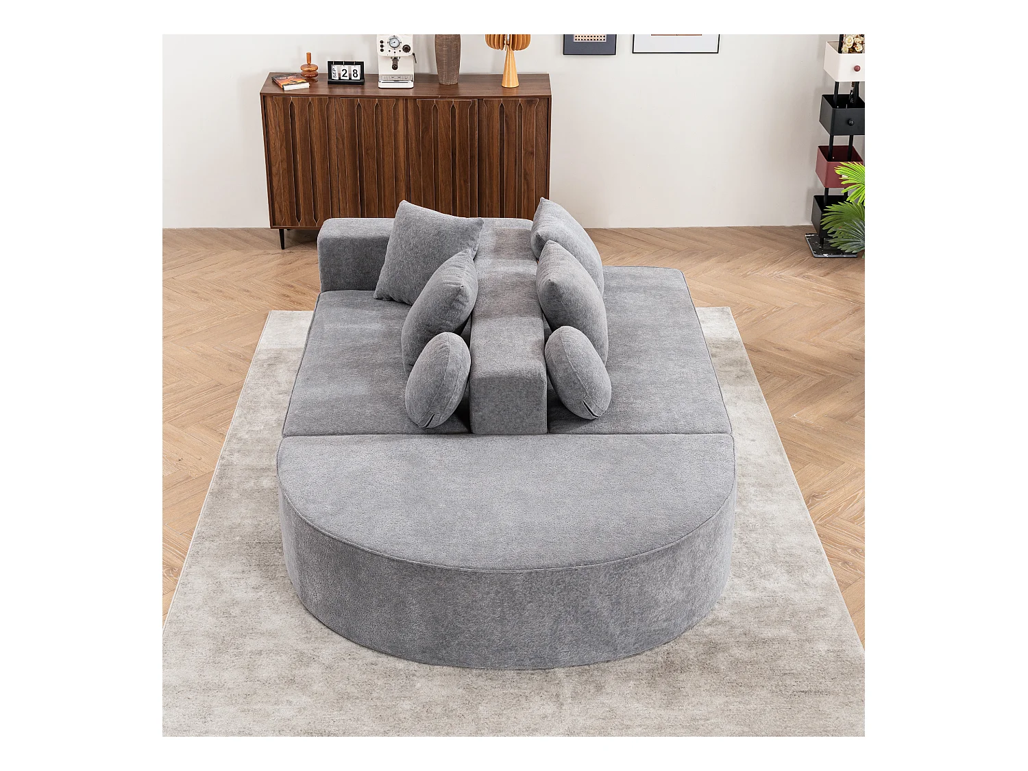 Sofá cama modular de 5 plazas en tejido chenilla para salón, dormitorio, color gris