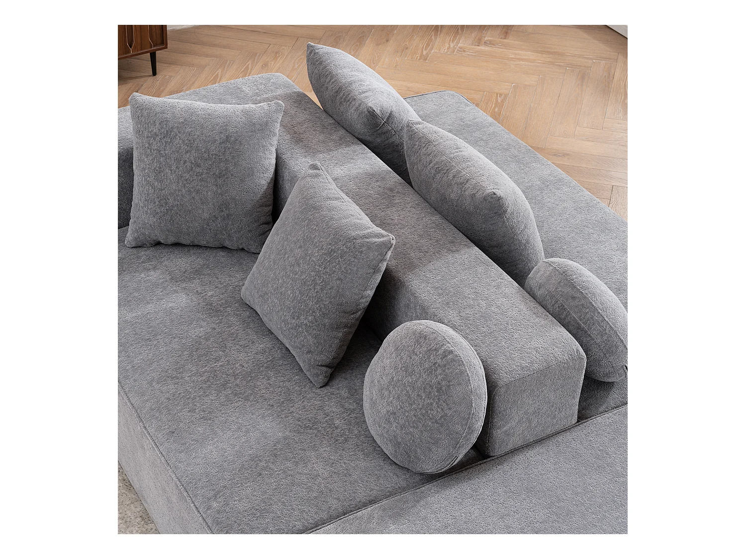 Sofá cama modular de 5 plazas en tejido chenilla para salón, dormitorio, color gris