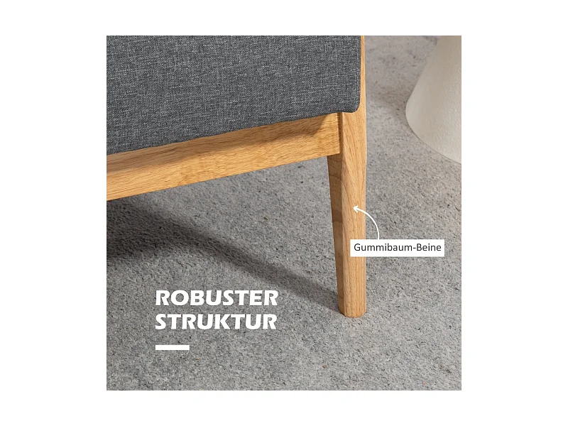 Cómodo sofá de 3 plazas en madera de caucho y tejido de lino para salón, 154,5 x 69,5 x 73 cm, gris