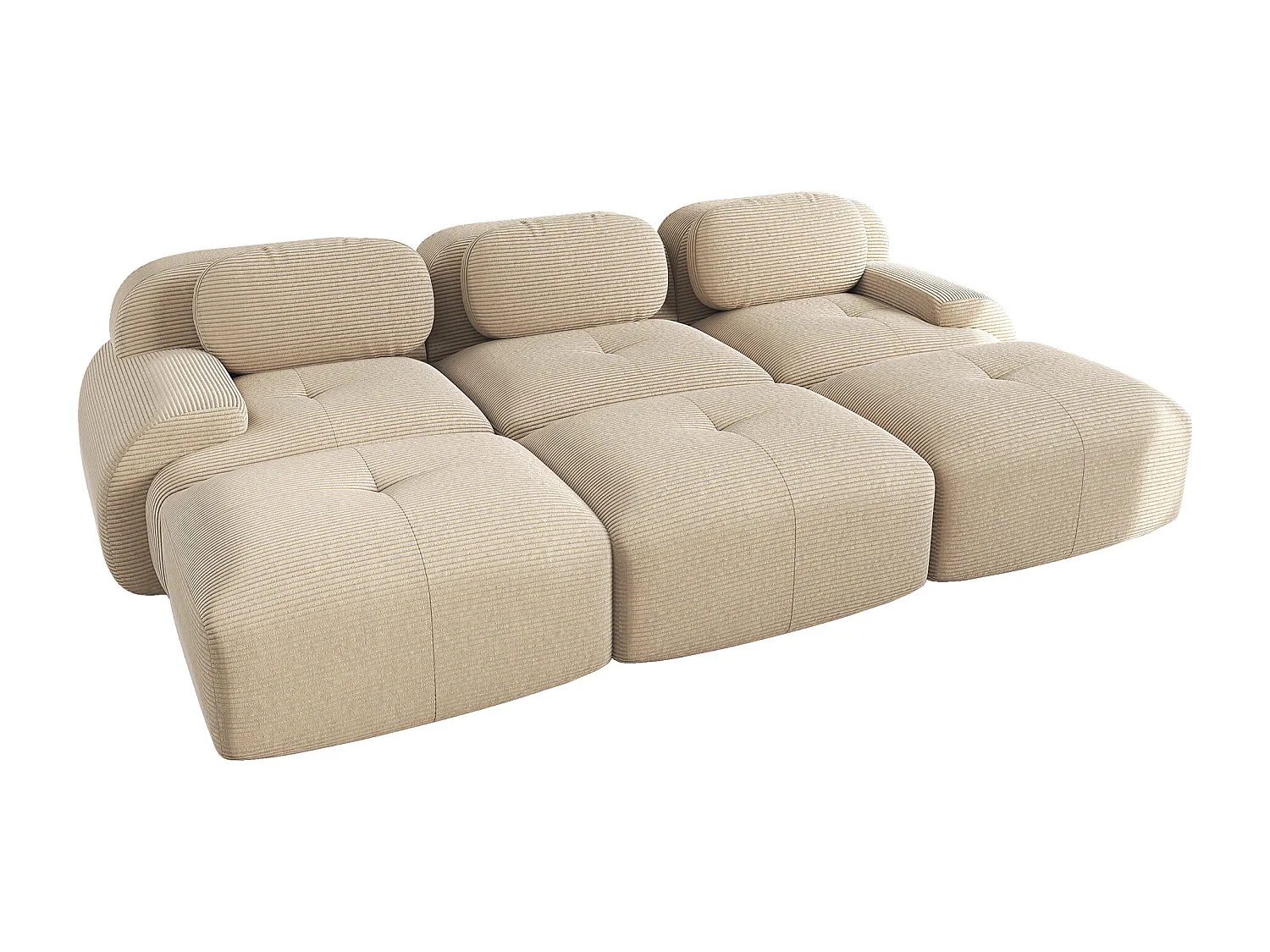 Canapé 3 posti modulabile velluto a coste con 3 tabourets mousse haute densité salon chambre beige